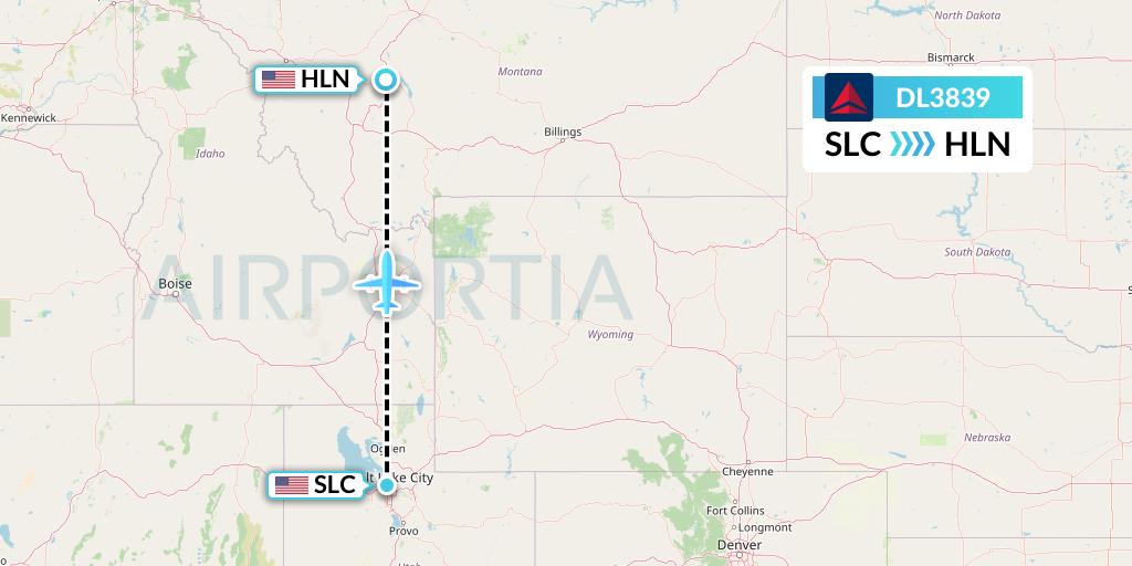 DL3839 Delta Air Lines Flight Map: Salt Lake City to Helena