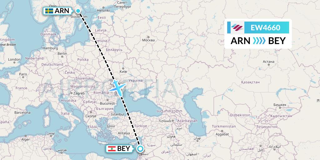 EW4660 Eurowings Flight Map: Stockholm to Beirut
