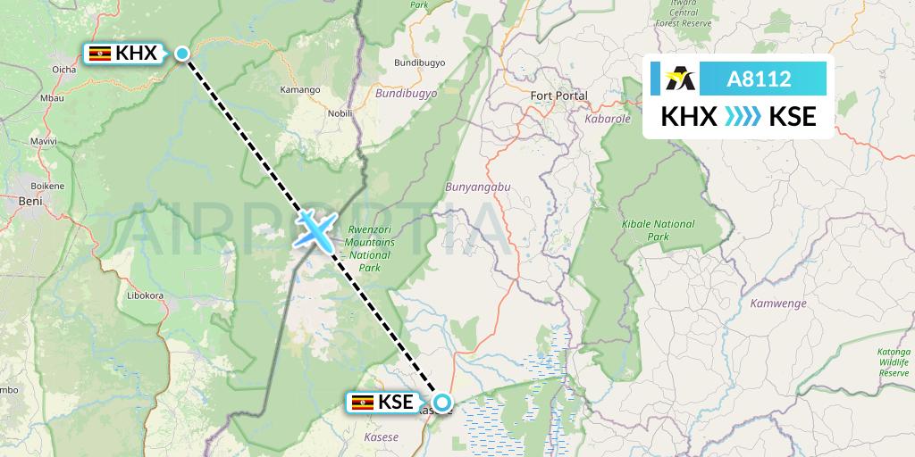 A8112 Aerolink Uganda Flight Map: Uganda to Kasese