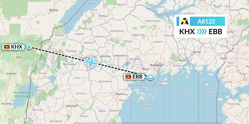 A8122 Aerolink Uganda Flight Map: Uganda to Entebbe