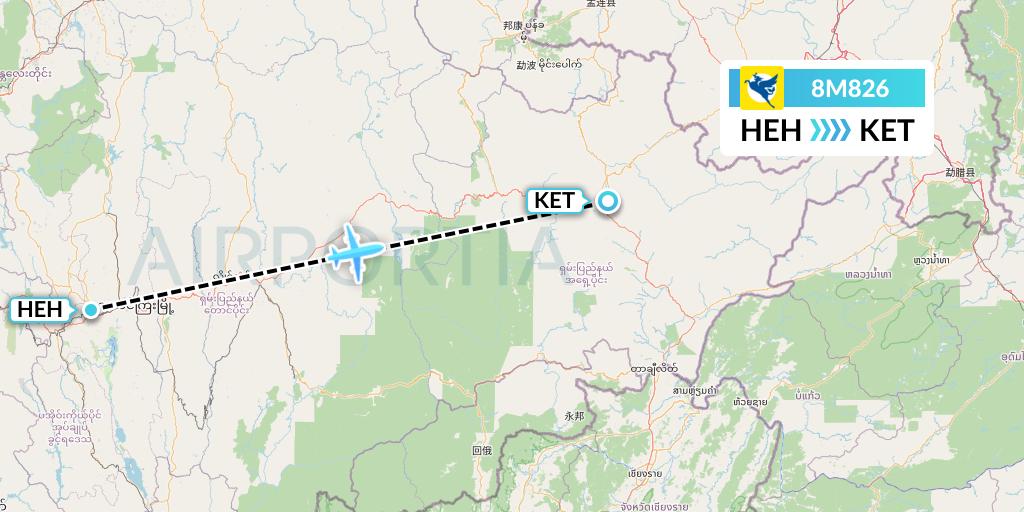 8M826 Myanmar Airways International Flight Map: Heho to Kengtung