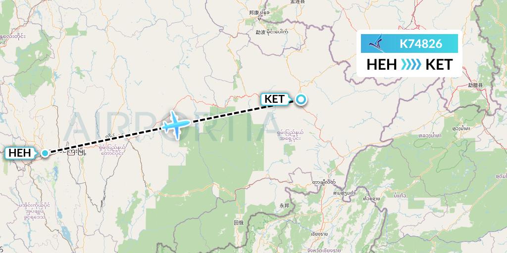 K74826 Air KBZ Flight Map: Heho to Kengtung