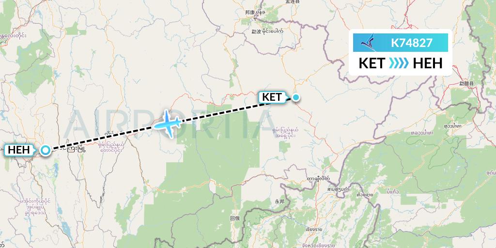 K74827 Air KBZ Flight Map: Kengtung to Heho