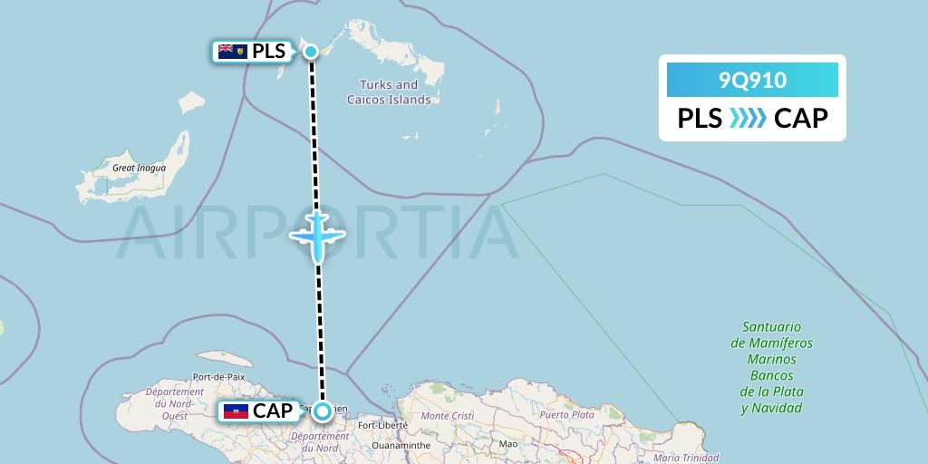 9Q910 Caicos Express Airways Flight Map: Providenciales to Cap-Haitien