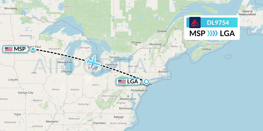DL9754 Delta Air Lines Flight Map: Minneapolis to New York