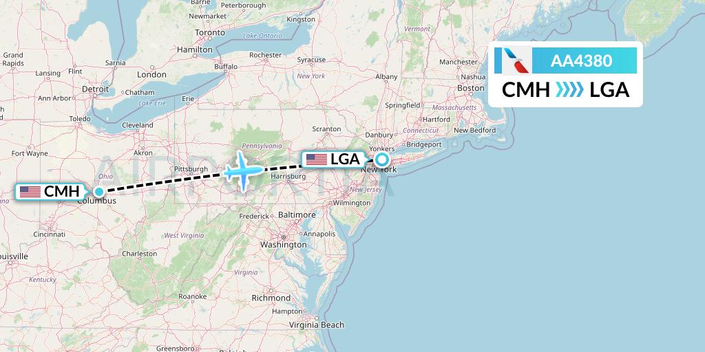 AA4380 American Airlines Flight Map: Columbus to New York