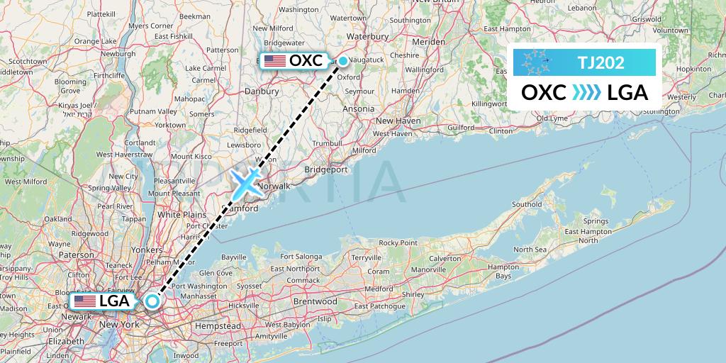 TJ202 Tradewind Aviation Flight Map: Oxford to New York