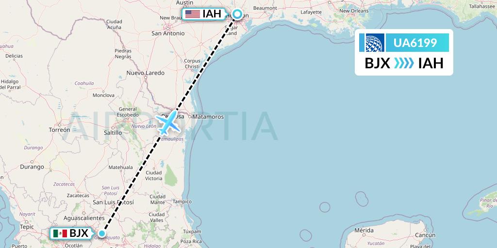 UA6199 United Airlines Flight Map: Silao to Houston