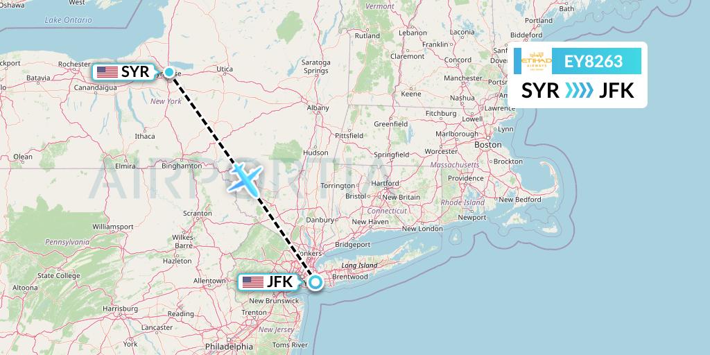 EY8263 Etihad Airways Flight Map: Syracuse to New York