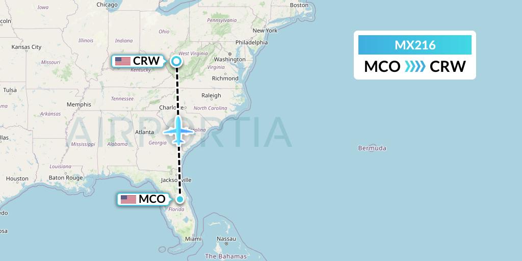 MX216 Breeze Airways Flight Map: Orlando to Charleston