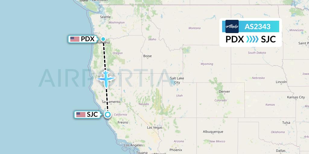 AS2343 Alaska Airlines Flight Map: Portland to San Jose