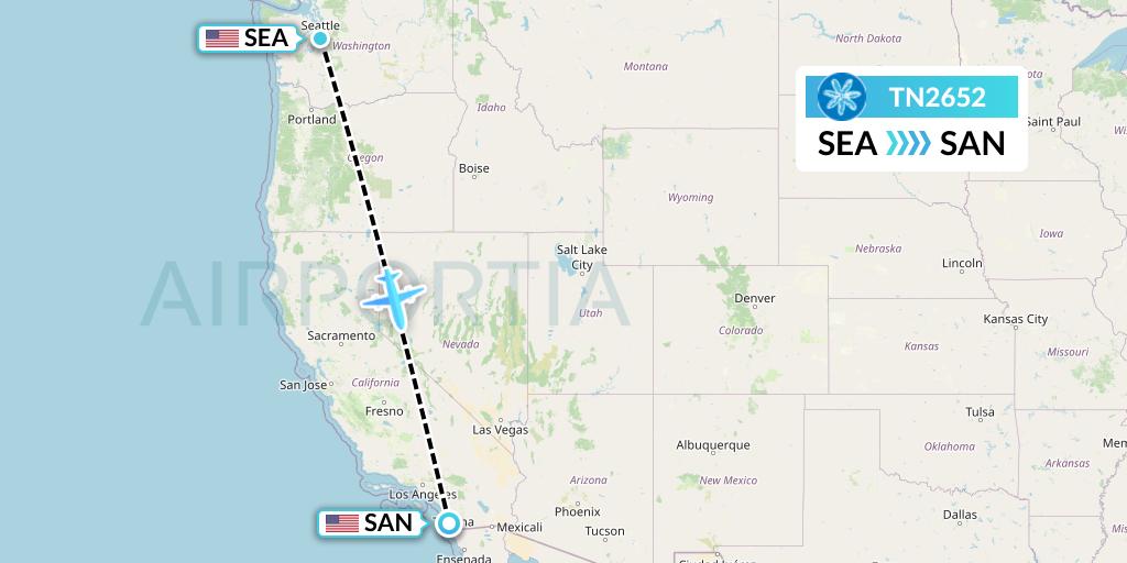 TN2652 Air Tahiti Nui Flight Map: Seattle to San Diego