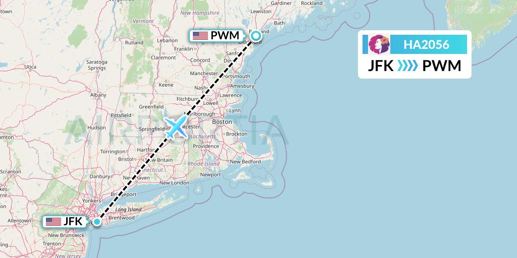 HA2056 Hawaiian Airlines Flight Map: New York to Portland