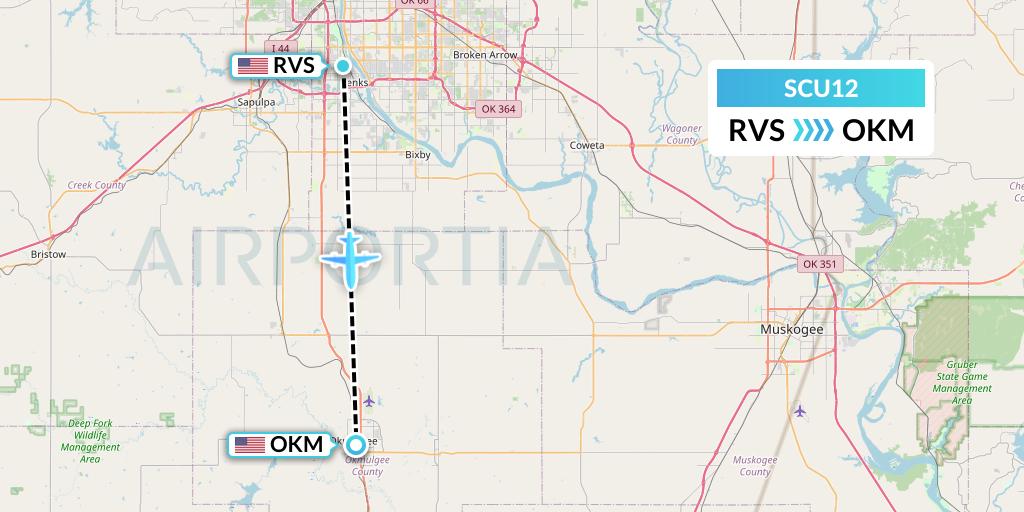 SCU12 Air Scorpio Flight Map: Tulsa to Okmulgee