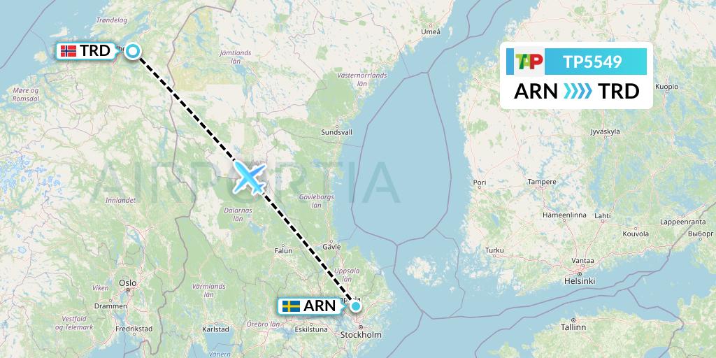 TP5549 TAP Portugal Flight Map: Stockholm to Trondheim