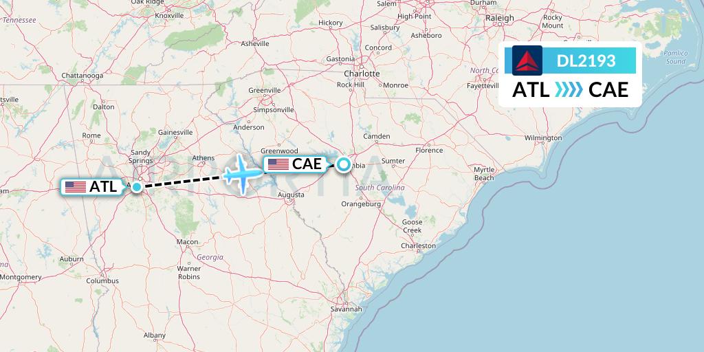 DL2193 Delta Air Lines Flight Map: Atlanta to Columbia
