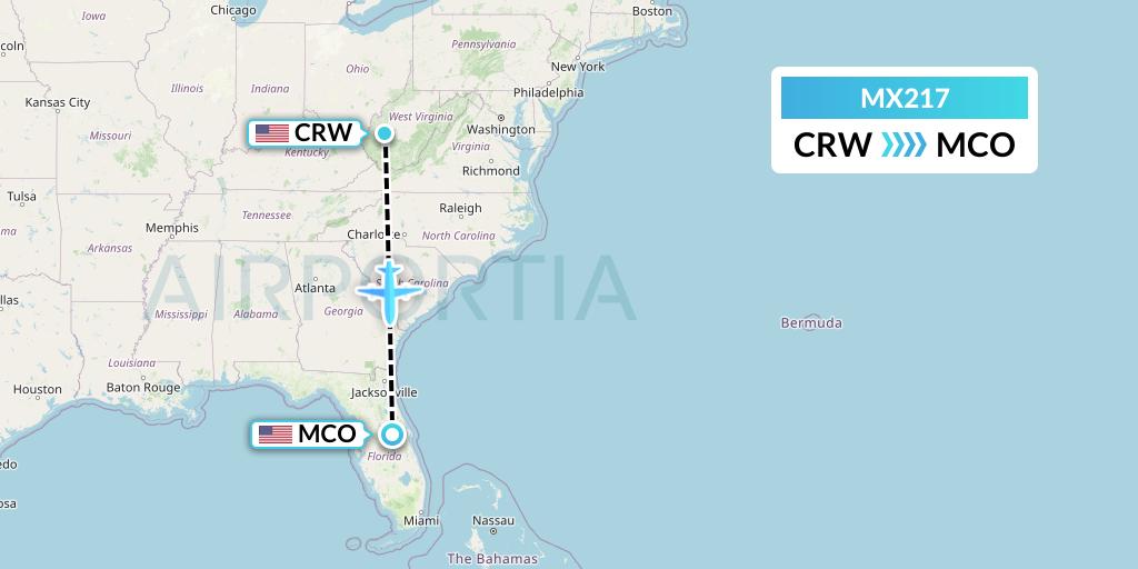 MX217 Breeze Airways Flight Map: Charleston to Orlando