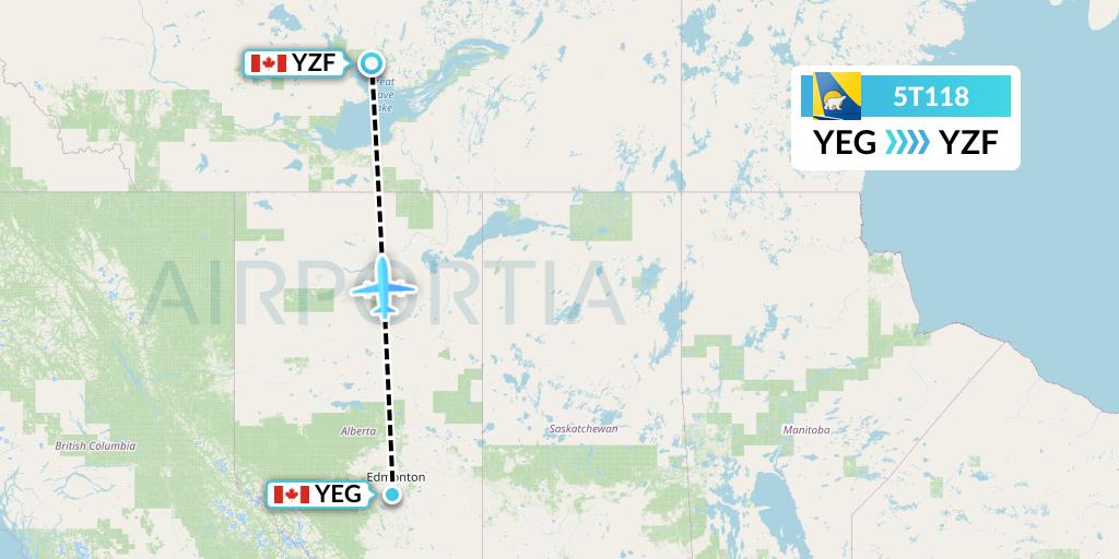 5T118 Canadian North Flight Map: Edmonton to Yellowknife