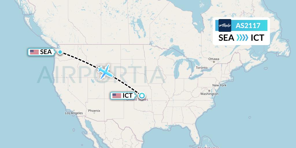 AS2117 Alaska Airlines Flight Map: Seattle to Wichita