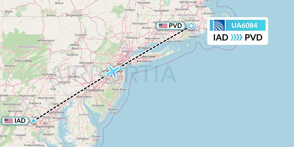 UA6084 United Airlines Flight Map: Washington to Providence