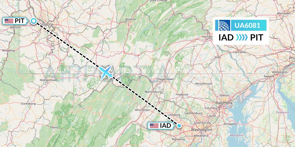 UA6081 United Airlines Flight Map: Washington to Pittsburgh