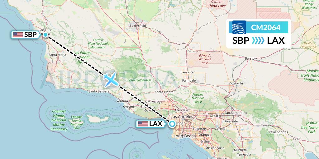 CM2064 Copa Airlines Flight Map: San Luis Obispo to Los Angeles