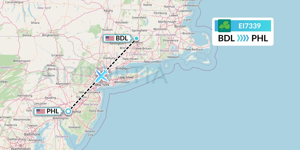 EI7339 Aer Lingus Flight Map: Windsor Locks to Philadelphia