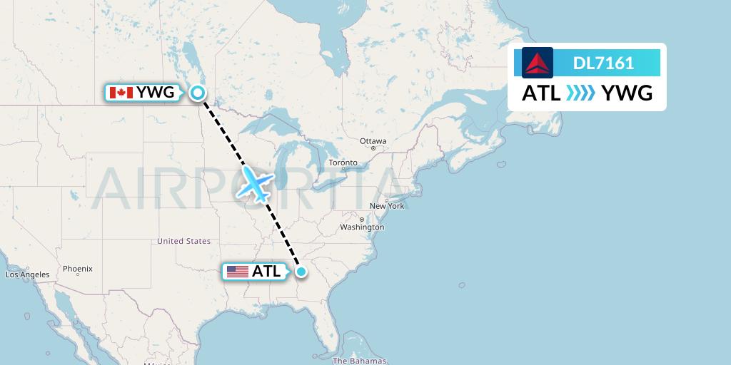 DL7161 Delta Air Lines Flight Map: Atlanta to Winnipeg