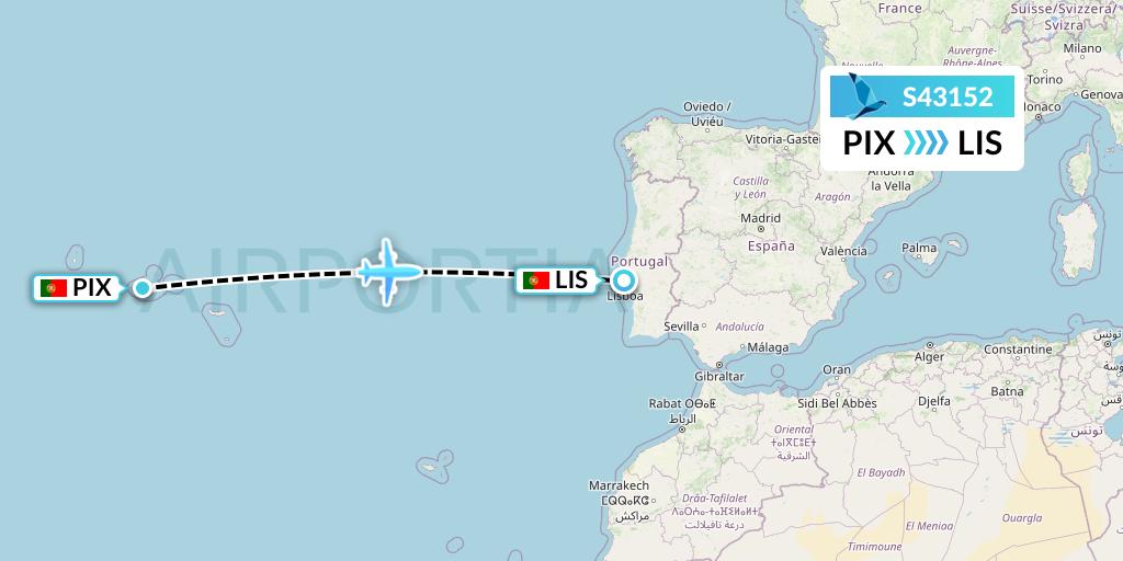 S43152 Azores Airlines Flight Map: Pico to Lisbon