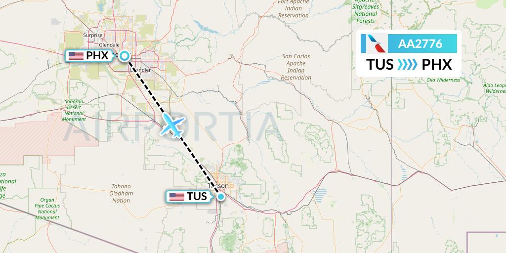 AA2776 American Airlines Flight Map: Tucson to Phoenix