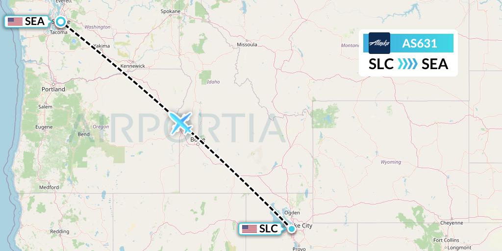 AS631 Alaska Airlines Flight Map: Salt Lake City to Seattle