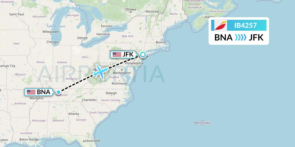 IB4257 Iberia Flight Map: Nashville to New York