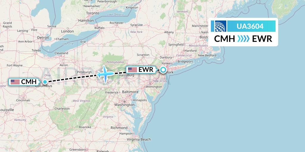 UA3604 United Airlines Flight Map: Columbus to New York