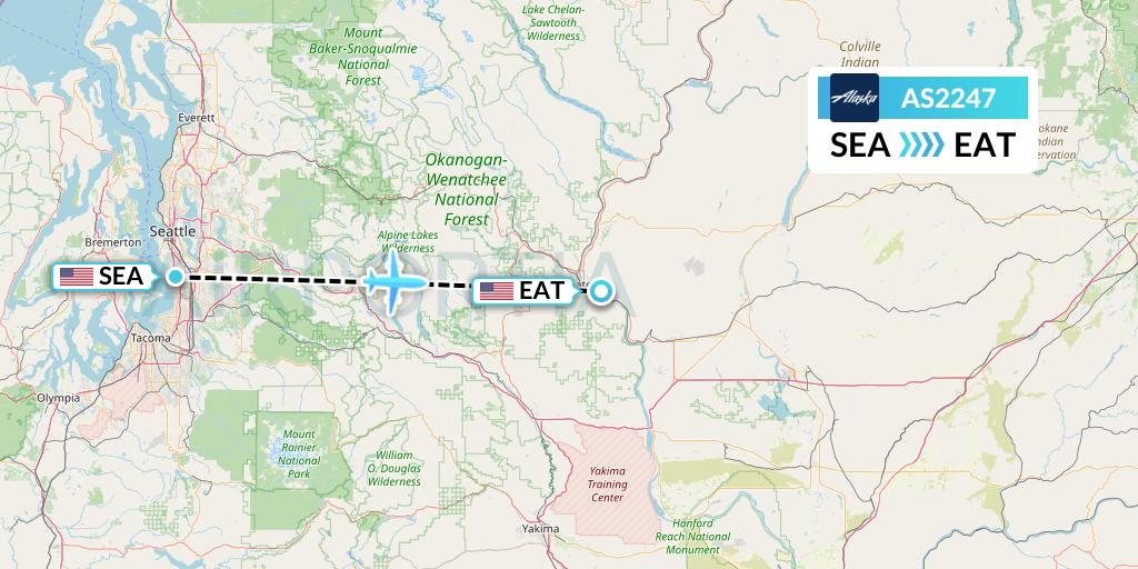 AS2247 Alaska Airlines Flight Map: Seattle to Wenatchee