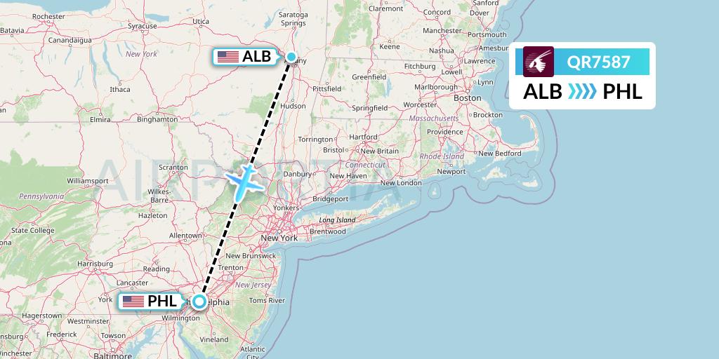 QR7587 Qatar Airways Flight Map: Albany to Philadelphia
