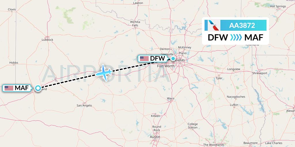 AA3872 American Airlines Flight Map: Dallas to Midland