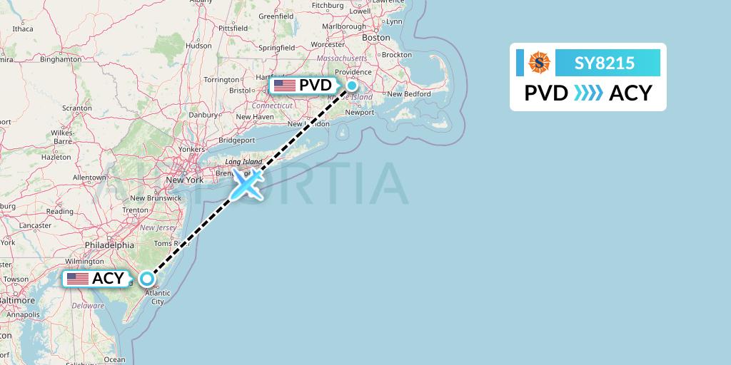 SY8215 Sun Country Airlines Flight Map: Providence to Atlantic City