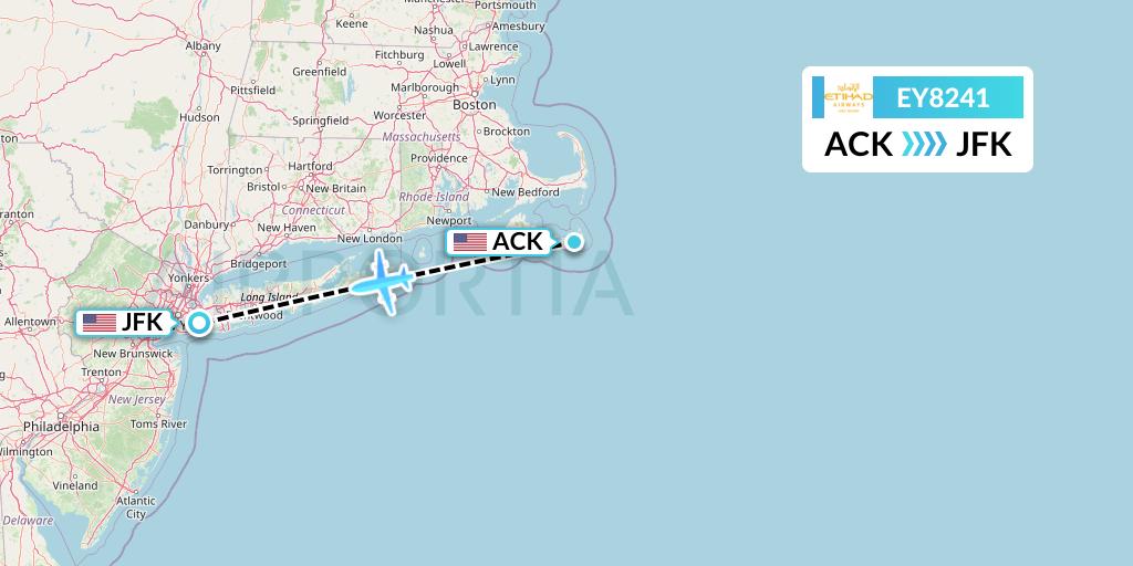 EY8241 Etihad Airways Flight Map: Nantucket to New York