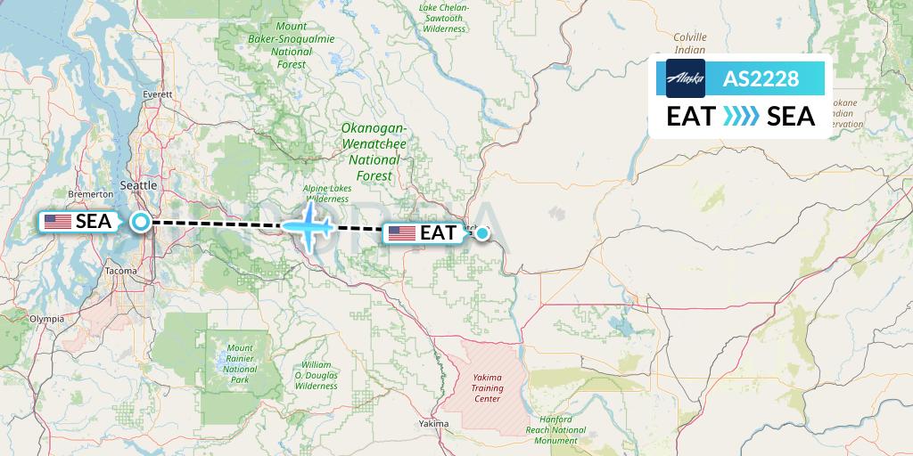AS2228 Alaska Airlines Flight Map: Wenatchee to Seattle
