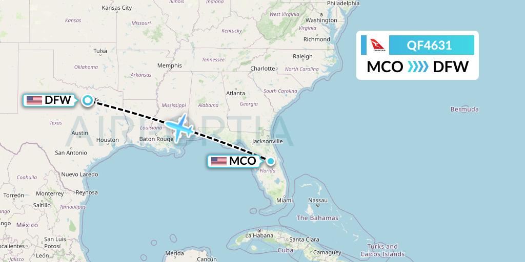 QF4631 Qantas Flight Map: Orlando to Dallas