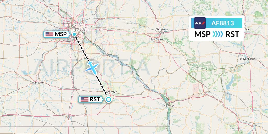 AF8813 Air France Flight Map: Minneapolis to Rochester