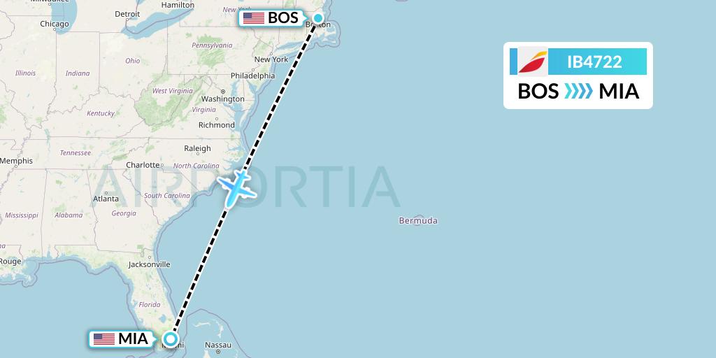 IB4722 Iberia Flight Map: Boston to Miami