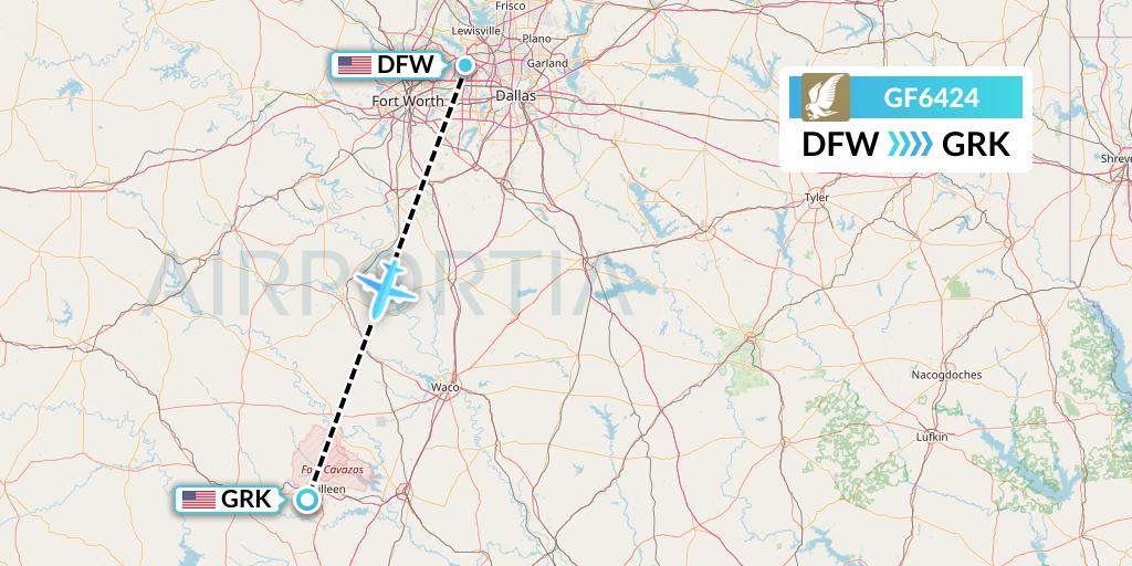 GF6424 Gulf Air Flight Map: Dallas to Killeen
