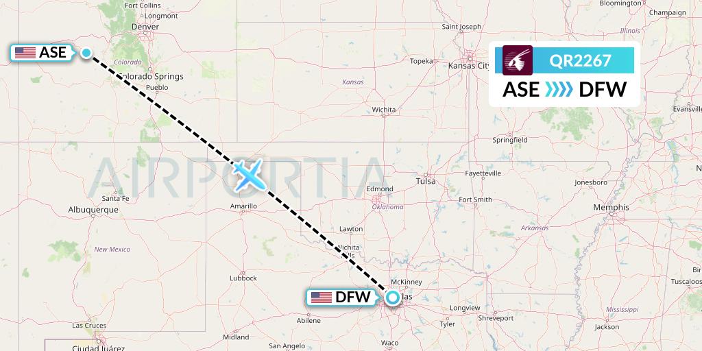 QR2267 Qatar Airways Flight Map: Aspen to Dallas