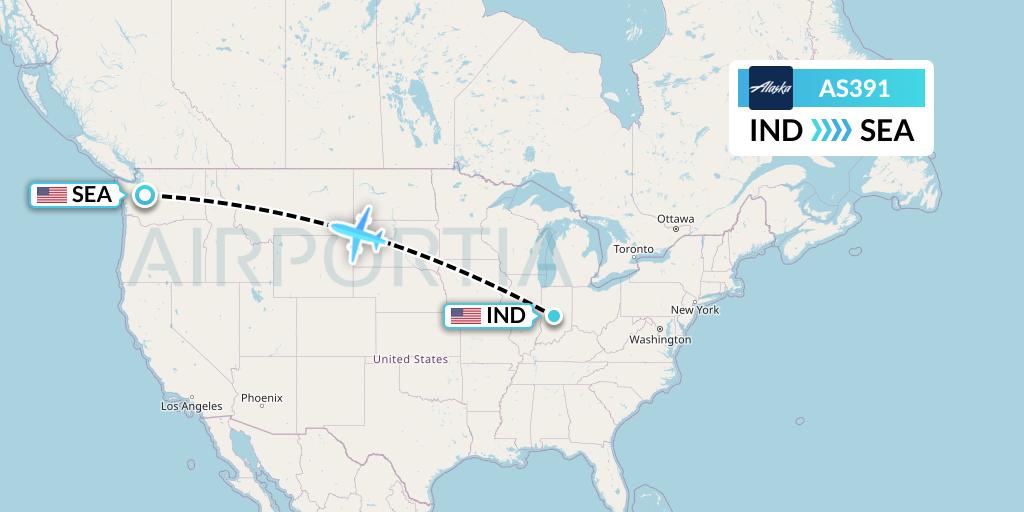 AS391 Alaska Airlines Flight Map: Indianapolis to Seattle