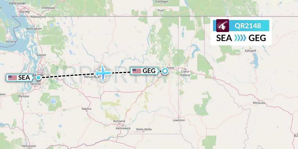 QR2148 Qatar Airways Flight Map: Seattle to Spokane