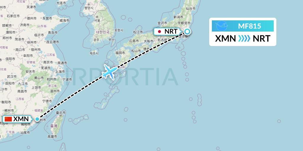 MF815 Xiamen Airlines Flight Map: Xiamen to Tokyo