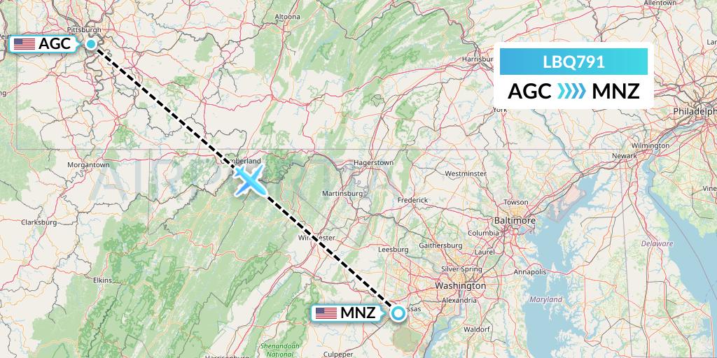 LBQ791 Quest Diagnostics Flight Map: Pittsburgh to Manassas