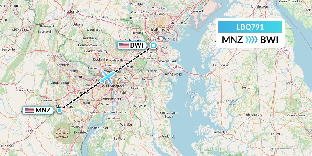 LBQ791 Quest Diagnostics Flight Map: Manassas to Baltimore