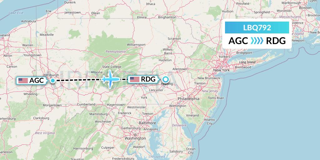 LBQ792 Quest Diagnostics Flight Map: Pittsburgh to Reading